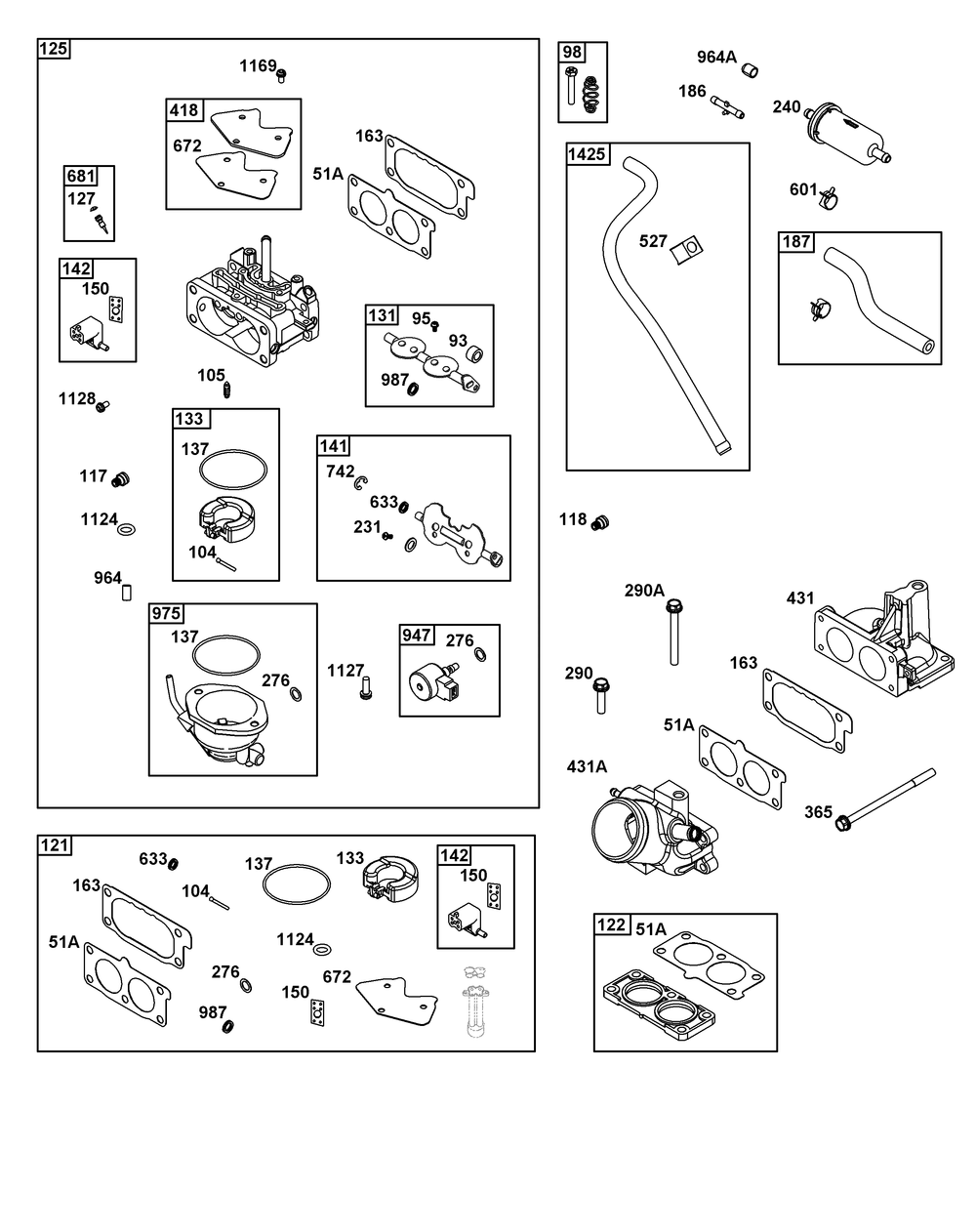 Carburetor And Fuel Supply Group Diagram and Parts List for 540477-2120-G1 400000 - 699999 Briggs and Stratton Engine